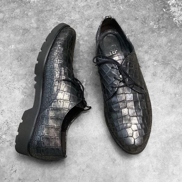 GABOR Men’s Pewter Metallic Leather Lace Up Crocodile Oxford, Size 6 - Picture 1 of 11